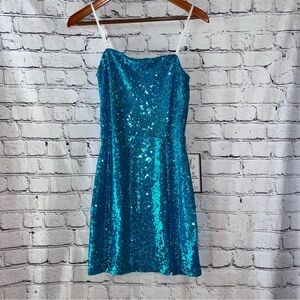 B.‎ Darlin NWT Junior’s Sequin Strapless Blue Mini Dress Size 7